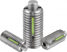 Spring plungers – Spring plungers with internal hexagon and flattened stainless steel pressure pin, LONG-LOK locking